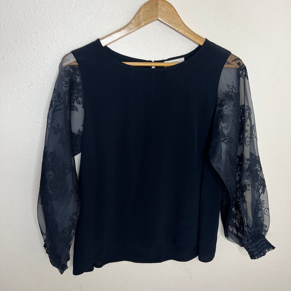 MUCHE et MUCHETTE Voile And Velvet Balloon Sleeve Black S/M